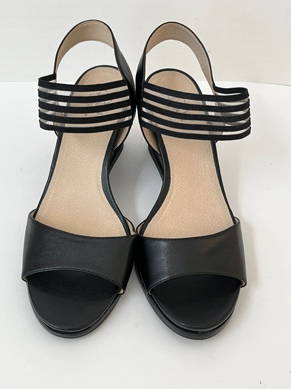 LifeStride "Blaze" Wedge Heel Sandals Black Faux Leather Women's Size 11W ~ EUC